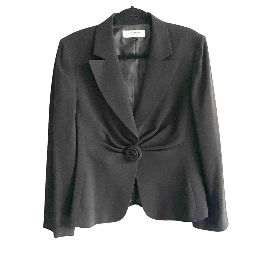 TAHARI Arthur S. Levine Flower Button Front Blazer Jacket Black 14
